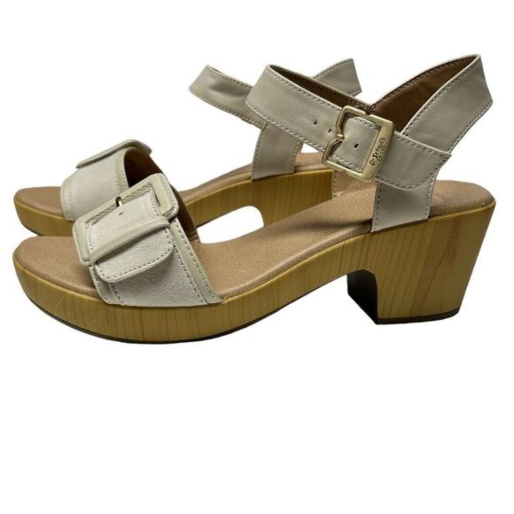 Dr. Scholls Faux Suede Cream Sandals Small Block Heel Off White Open Toe Casual